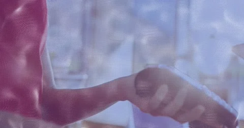 Animatio of financial data processing over people using payment terminal Stock Footage 199373396