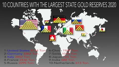 Animation with 10 countries with the largest state gold reserves. In the back Stock Footage 221602789