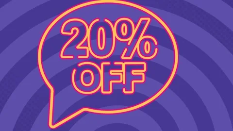 Animation of 20 percent off text in speech bubble over circular pattern over Stock Footage 249252390