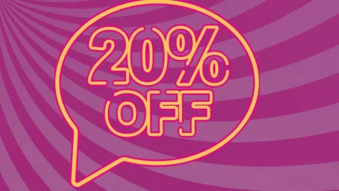 Animation of 20 percent off text in speech bubble over sunburst pattern against Stock Footage 330295109