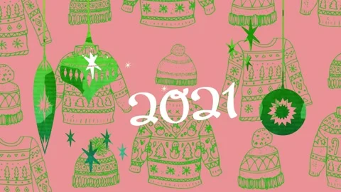 Animation of 2021 text over jumper pattern on pink background Stock Footage 162049833