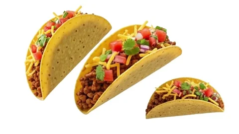 Animation of 3 floating tacos isolated on white Stock Footage 339340780