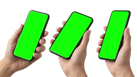 Animation of 3 hands holding greenscreen phones isolated on white Stock Footage 337553073