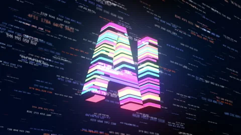 Animation of 3D AI letters shape with dynamic surface in virtual digital world Stock Footage 290798649
