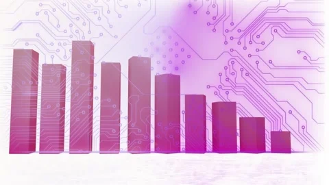 Animation of 3d bar graphs and circuit board pattern over white background 스톡 동영상 330169055