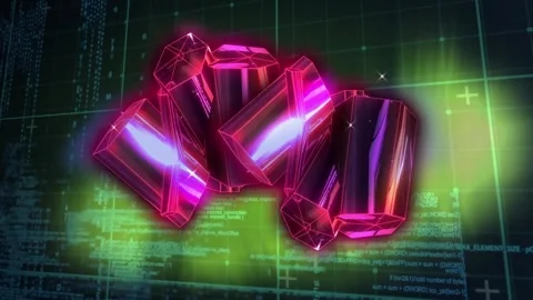Animation of 3d bars over grid pattern against computer language on abstract Stock Footage 244785472