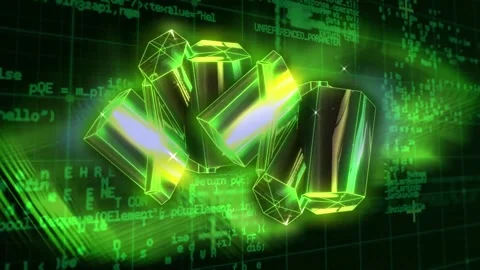 Animation of 3d bars over grid pattern against computer language and squares in Stock Footage 244795894