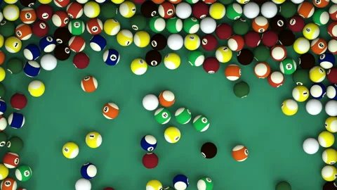 Animation 3D billiards. Many Pool balls.Colorful sphere balls with numbers Stock Footage 159995586