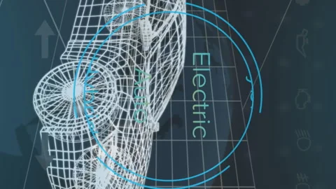 Animation of 3d car drawing, connections and data processing Stock Footage 312385694