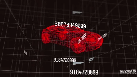 Animation of 3d car drawing, numbers changing and data processing 스톡 동영상 155644699
