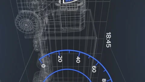 Animation of 3d car model and speedometer over dark background Stock Footage 313331121
