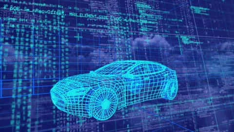 Animation of 3d car model and data processing over grid Stock Footage 315733716