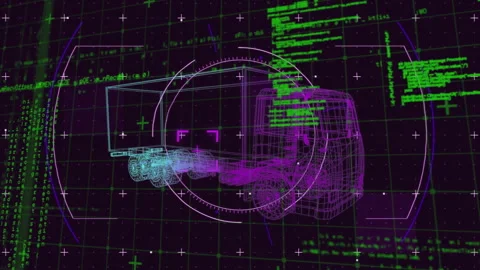 Animation of 3d car model and data processing over grid Stock Footage 315733723