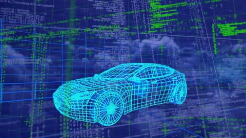 Animation of 3d car model and data processing over grid Stock Footage 315733725