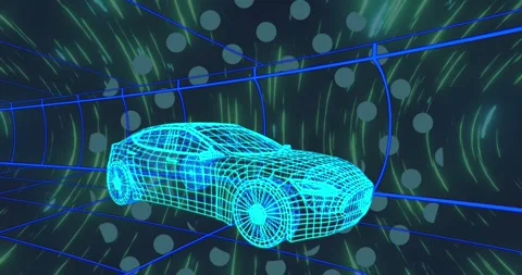 Animation of 3d car model and data processing over grid Stock Footage 328255369
