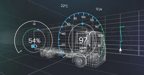Animation of 3d car model and grid over dark background Stock Footage 330058252