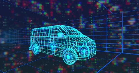 Animation of 3d car model and data processing over grid Stock Footage 330251217