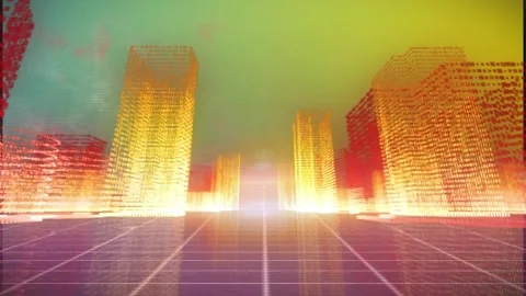 Animation of 3d cityscape and data processing Stock Footage 329705579