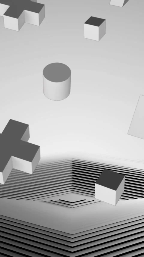 Animation of 3d cubes and crosses over moving grey square surface with grey Stock Footage 342005269