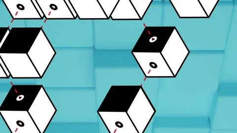 Animation of 3D cubes connected by lines over blue geometric school background Stock Footage 313356272