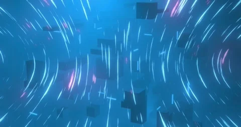Animation of 3d cubes with flying lights... | Stock Video | Pond5