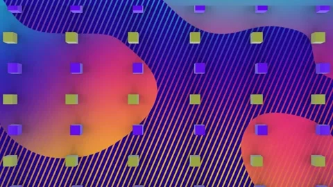 Animation of 3d cubes moving in seamless pattern and abstract shapes on blue Stock Footage 329705976