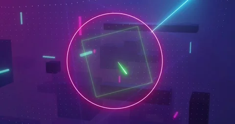 Animation of 3d cubes, squares, circles, triangles and purple background Stock Footage 242482502