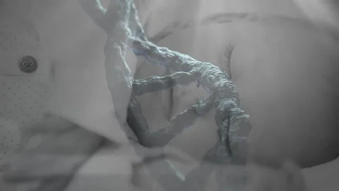 Animation of 3d dna strand spinning over sleeping baby Stock Footage 148286161