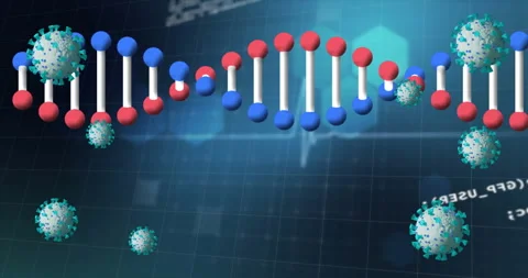Animation of 3d dna, virus with data processing on digital interface Stock Footage 316217510