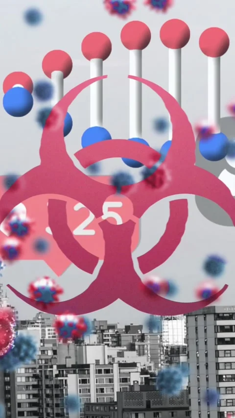 Animation of 3d dna, virus with number of likes, profiles increasing over Stock Footage 342650582