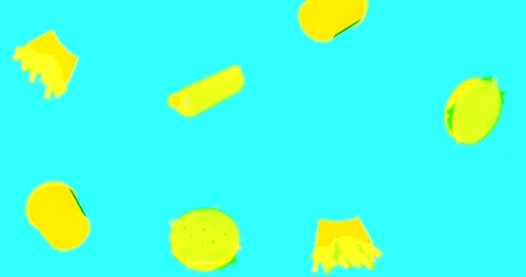 Animation of 3D fast food falling in Pop art style in seamless looping animation Stock Footage 151250004