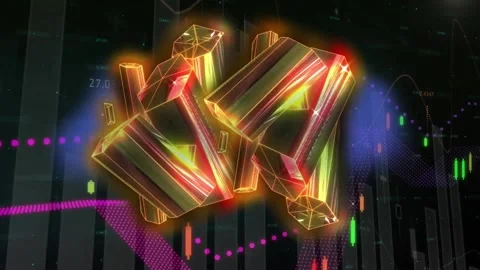 Animation of 3d glowing orange shapes over data processing Stock Footage 211548104