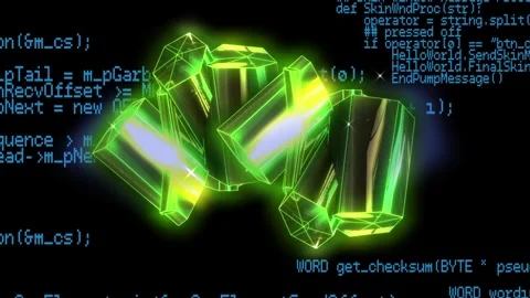 Animation of 3d glowing shapes data processing and dark background Stock Footage 327273598