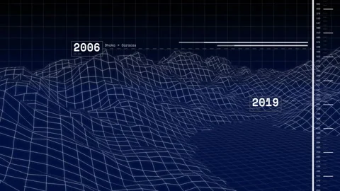 Animation of 3D grid landscape marking years 2004 and 2019 on graph lines Stock-Footage 304768781
