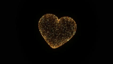 Animation 3D heart of golden blinking glow on black background. Stock Footage 165136446