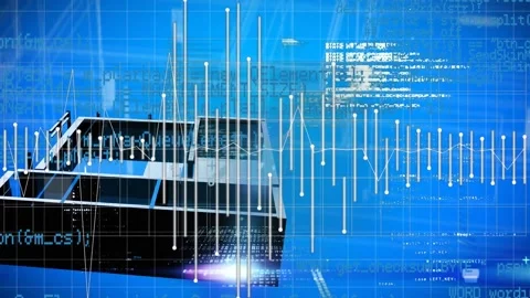 Animation of 3d house models developing on digital interface with coding and Stock Footage 203889630