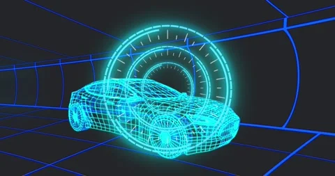 Animation of 3d model of car with digital interface and data processing Stock Footage 330058568