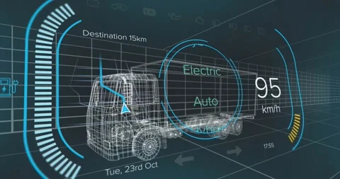 Animation of 3d model of car with digital interface and data processing Stock Footage 330108521