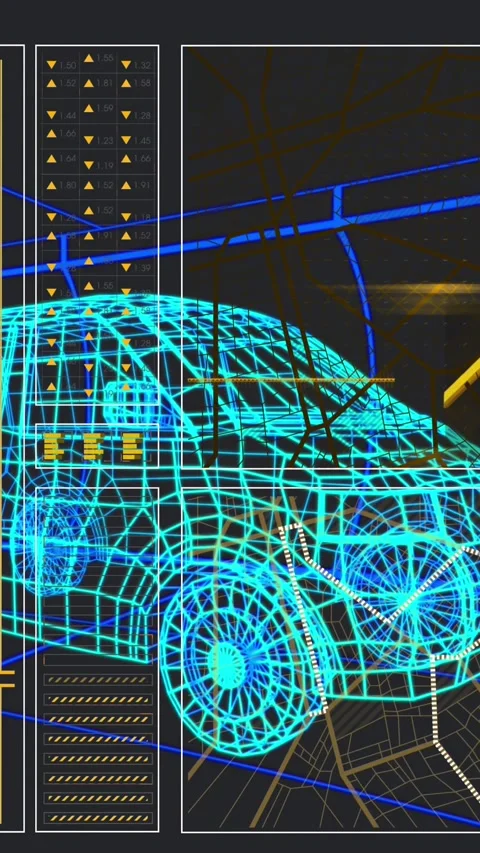 Animation of 3d model of car with digital interface and data processing Stock Footage 344525246
