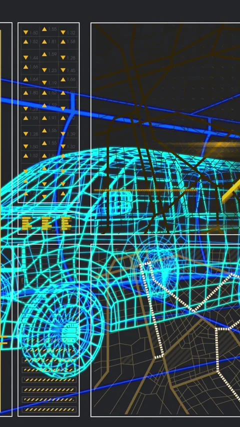 Animation of 3d model of car with digital interface and data processing Stock Footage 344595056