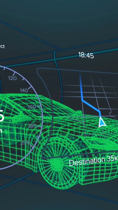 Animation of 3d model of car with digital interface and data processing Stock Footage 344693262
