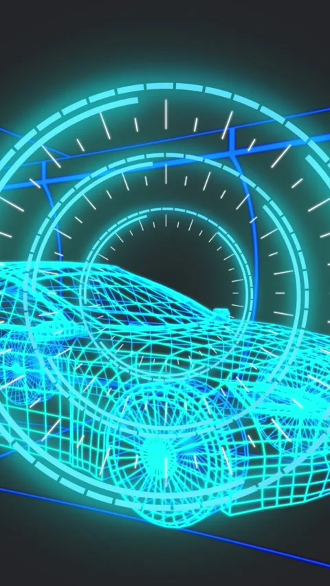 Animation of 3d model of car with digital interface and data processing Stock Footage 344803084