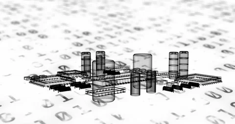 Animation of 3d model of electrical components over binary codes against white Stock Footage 330725251