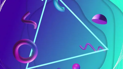 Animation of 3d network structure with rotating triangle and 3d shapes on Stock Footage 312609717