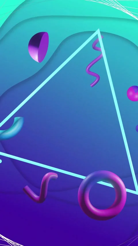 Animation of 3d network structure with rotating triangle and 3d shapes on Stock Footage 323781656