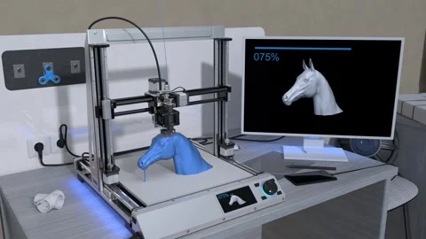 Animation of the 3D printing process of an object: a bust of a horse's head Stock Footage 287223035