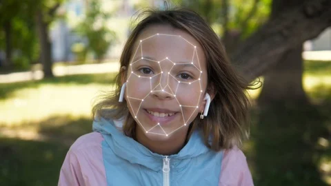 Animation 3d recognition scanning mask of the girl kid child. facial recognition 스톡 동영상 121328873
