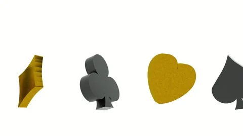 Animation of 3D render of four playing card suits heart, spade, diamond and club Stock Footage 305536541
