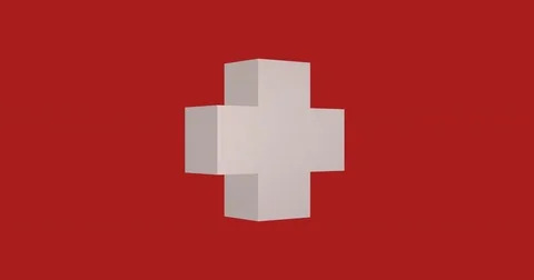 Animation - 3d rotation loopable white cross isolated on red background. Footage Видео 77520305