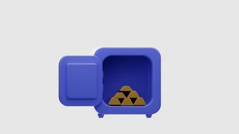 Animation 3D safe box icon with gold ingot. Alpha Channel. Stock Footage 274053347